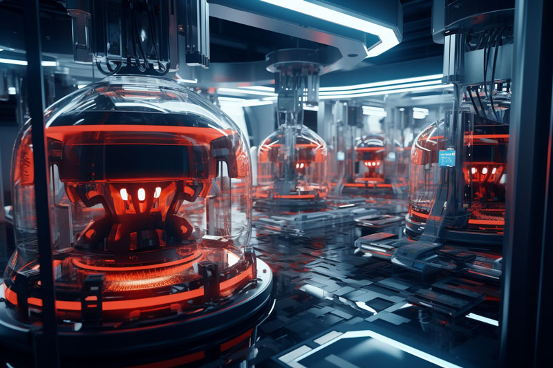 Visualizzazione Futuristica Del Processo Di Termoformatura Con Braccia Robotiche E Interfacce Digitali.