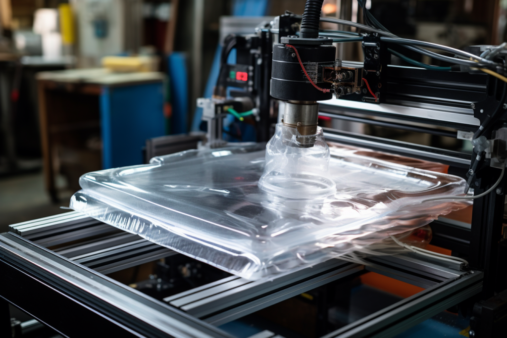 Macchina Industriale Moderna Che Esegue La Termoformatura Su Un Foglio Di Plastica 