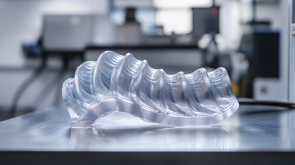 Componente In Plastica Termoformato Con Dettagli Precisi Su Un Tavolo In Acciaio Inossidabile In Un Laboratorio Pulito