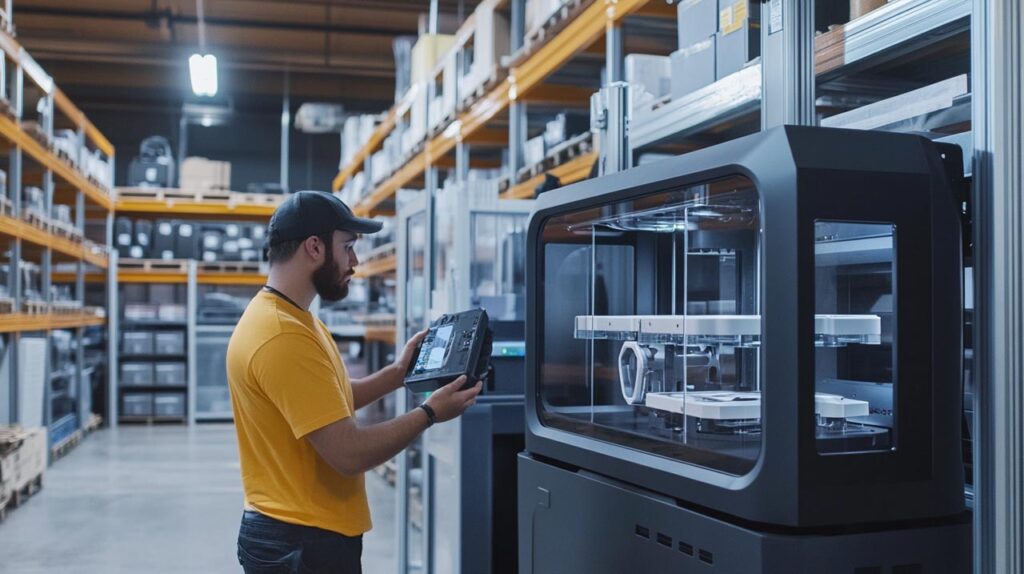 Operaio Che Ispeziona Un Prodotto Personalizzato Realizzato Con Stampa 3D E Termoformatura In Un Ambiente Industriale.