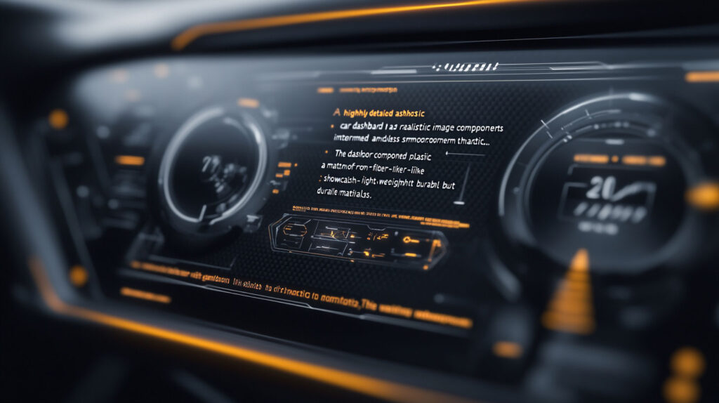 Cruscotto Auto Futuristico Realizzato Con Termoformatura Plastica, Caratterizzato Da Superfici Leggere, Resistenti E Dal Design Ergonomico.