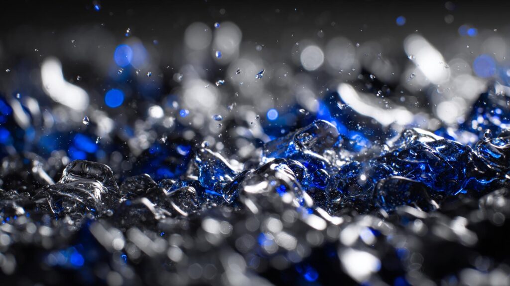 Macro Di Granuli Di Polistirolo Riciclato (Rps) In Fusione, A Simboleggiare Il Processo Industriale Per Dare Nuova Vita Alla Plastica.