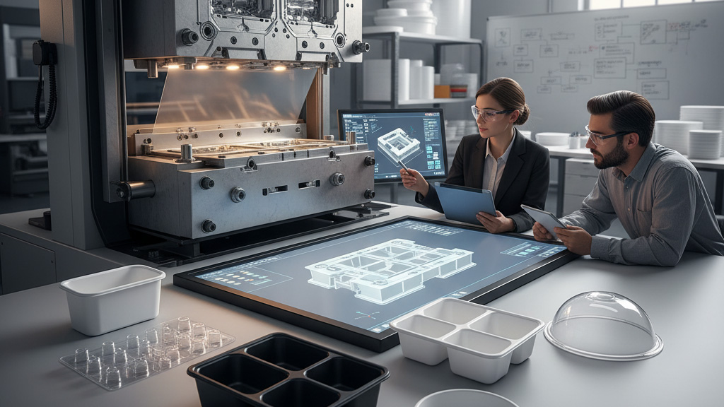 Costi Stampi Per Termoformatura Plastica: Guida All'Investimento Che Fa La Differenza 1 Primo Piano Di Uno Stampo In Alluminio Per Termoformatura, Con Dettagli Evidenti Delle Cavità Multiple (Multi-Impronta) E Della Superficie Lavorata, Che Rappresentano Un Investimento Strategico Per La Produzione Ad Alto Volume Di Componenti Plastici.