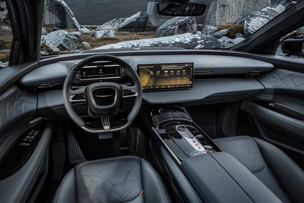 Dettaglio Interni Auto Di Lusso Con Cruscotto Ergonomico E Finiture Soft-Touch In Plastica