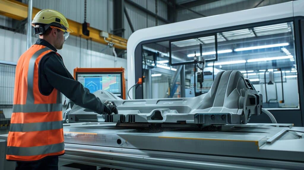Ingegnere Esegue Controllo Qualità Dimensionale Su Protezione Sottoscocca Auto In Plastica Nera
