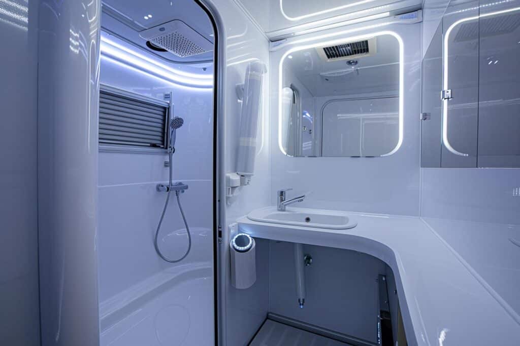 Dettaglio Di Un Modulo Bagno Termoformato Per Caravan Con Lavandino Integrato
