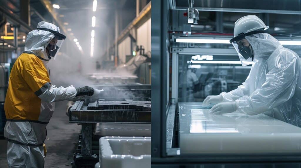 Confronto Visivo Tra Scocca In Vetroresina Grezza E Pannello Termoformato In Abs Lucido.