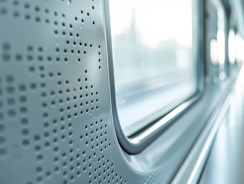 Dettaglio Ravvicinato Di Una Superficie Plastica Ferroviaria Con Finitura Anti-Graffito E Texture Goffrata.