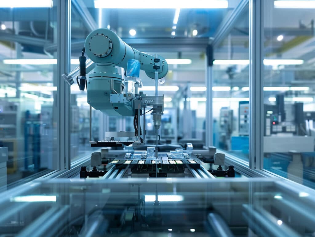 Termoformatura Del Petg Dissipativo Antistatico: Ingegneria Dell'Imballaggio Esd Trasparente 2 Braccio Robotico Pick &Amp; Place Che Scansiona Codici A Barre Attraverso Una Scocca In Petg Antistatico.