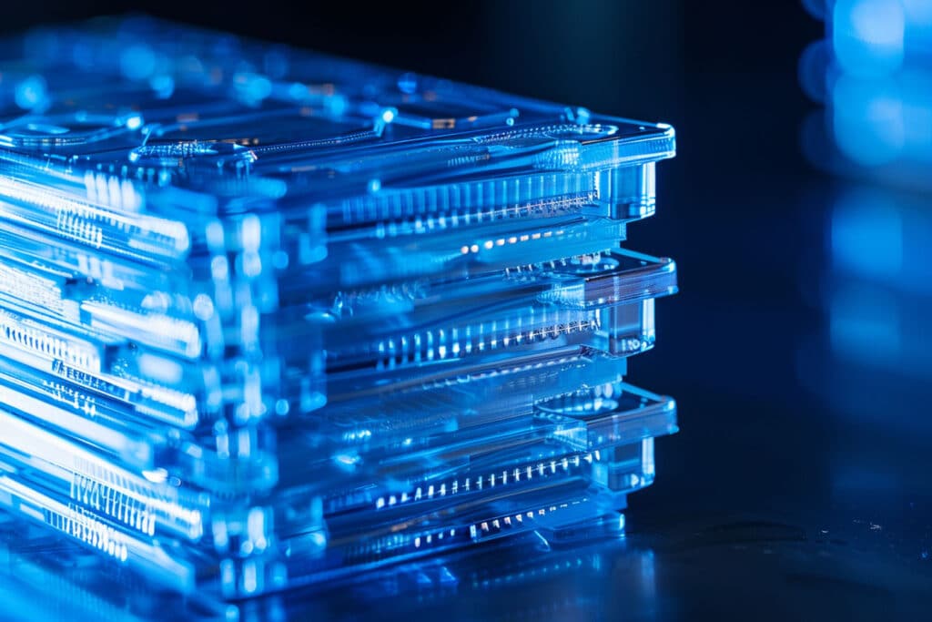 Valigie Esd Su Misura Per Trasporto Schede Elettroniche: Ingegneria Della Logistica Antistatica 1 Dettaglio Di Una Scheda Elettronica Inserita Perfettamente (Friction Fit) In Un Inserto In Spugna Reticolata Esd Fresata Cnc.