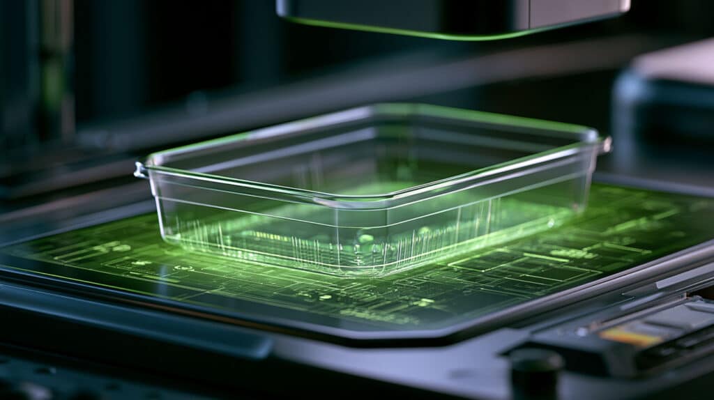 Termoformatura Pet Riciclato E Sostenibilità B2B: L'Ingegneria Dell'Economia Circolare 1 Vassoio Termoformato Trasparente Realizzato In Pet Riciclato Post-Consumo (Rpet).
