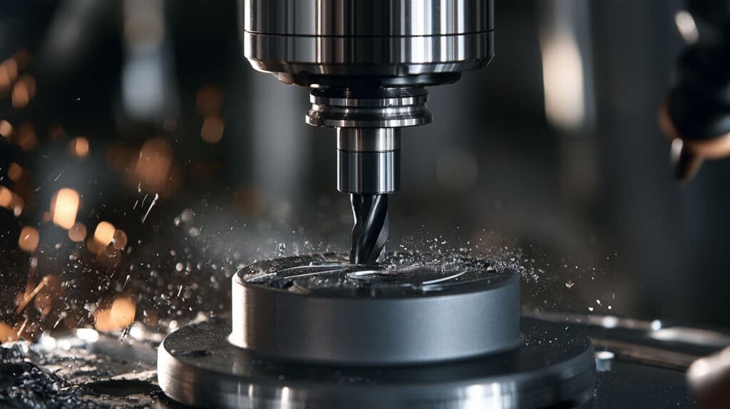 Elettromandrino Cnc A 5 Assi Che Esegue Un Taglio Di Altissima Precisione Su Un Componente Termoformato.